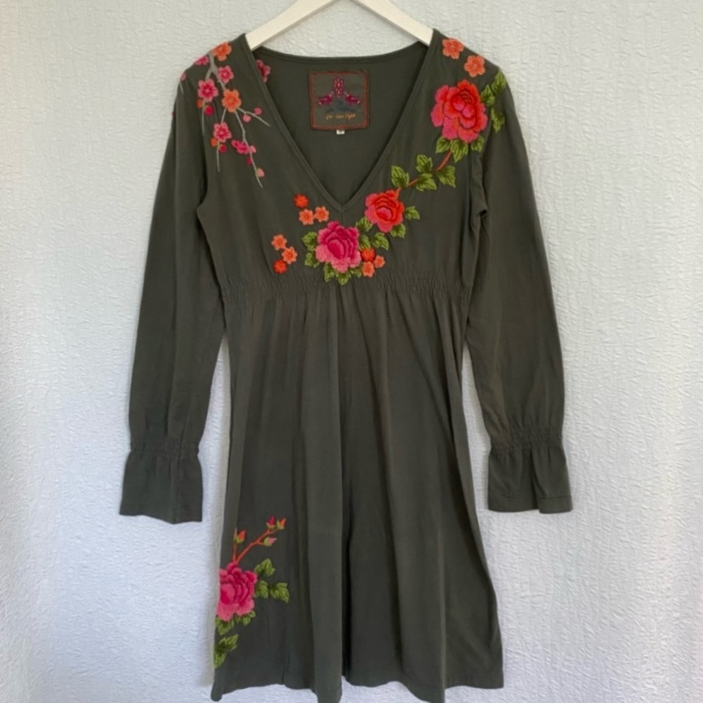 Johnny Was Cotton Jersey Embroidered Dress